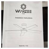 New Open Box Wurzee Model# 1153 Luxury Ceiling Fan Black With Light