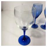 Lot Of Twelve Wine Glasses 4 Larger And Eight Smaller Blue/Clear Glass Excellent Condition