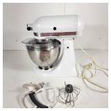 White Kitchen Aid Mixer With Three Attachments Fair Condition Tested Works
