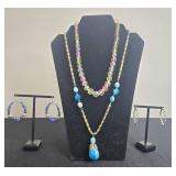 Set of Colorful Beaded Necklaces and Earrings - display not inc
