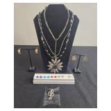 Multi-Piece Jewelry Set: Necklaces, Earrings, Bracelet with Gemstones - display not inc