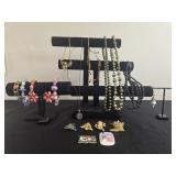 Collection of Costume Jewelry: Necklaces, Earrings, Bracelets, and Holiday Brooches - display not inc