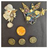 Unique Collection of Vintage Brooches and Pins with Watch (untested)