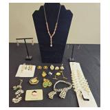 Collection of Jewelry and Accessories Including Necklace, Bracelet, Earrings, Tie Clips & Cuff Links - display not inc