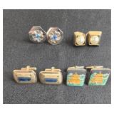 Set of Assorted Vintage Cufflinks with Silver Tone and Gem Accents