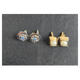 Set of Assorted Vintage Cufflinks with Silver Tone and Gem Accents