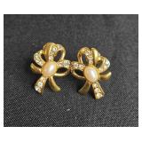 Monet Gold-Tone Clip-On Earrings with Rhinestones and Faux Pearls