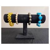 Set of Elegant Beaded Bracelets with Stone and Pearl Like Designs - display not inc