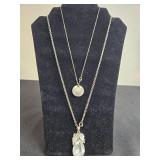 Set of Silver-Tone Necklaces with Love Pendant and Teardrop Crystal - display not inc