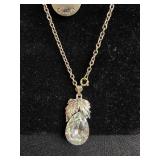 Set of Silver-Tone Necklaces with Love Pendant and Teardrop Crystal - display not inc