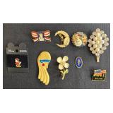 Collection of Assorted Vintage Enamel and Metal Pins Including Disney and Commemorative Designs