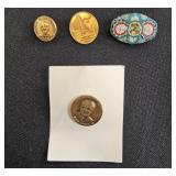 Assorted Political Medallion Pins and Italian Mosaic Pin Made in Italy