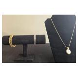 Elegant Two Bracelet Set with Roman Numeral Pendant Watch Necklace (untested) - display not inc