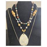 Set of Jewelry with Gemstone Owl Necklace, Beaded Necklace, and Gold-Toned Bracelet - display not inc
