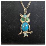 Set of Jewelry with Gemstone Owl Necklace, Beaded Necklace, and Gold-Toned Bracelet - display not inc