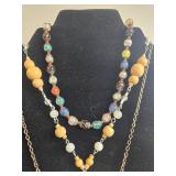Set of Jewelry with Gemstone Owl Necklace, Beaded Necklace, and Gold-Toned Bracelet - display not inc