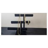 Set of Gold-Tone Jewelry Pieces: Necklace, Bracelet, and Chain - display not inc