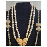 Vintage Butterfly Motif Pearl Like Necklace and Earring Set & More! - display not inc