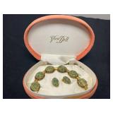 Van Dell Vintage Jade Bracelet and Earrings Set in Original Box!!