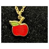 Set of Avon Gold-Tone Jewelry: Ice Cream Necklace, Apple Necklace, and Strawberry Earrings - display not inc