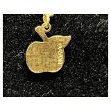 Set of Avon Gold-Tone Jewelry: Ice Cream Necklace, Apple Necklace, and Strawberry Earrings - display not inc
