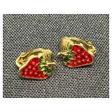 Set of Avon Gold-Tone Jewelry: Ice Cream Necklace, Apple Necklace, and Strawberry Earrings - display not inc