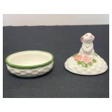 Set of 3 VTG Avon Ceramic Rabbit Candle Holders and Trinket Box