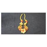 Colorful Floral Beaded Necklace and Earrings Set - display not inc