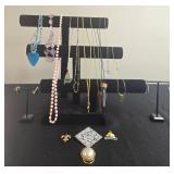 Assorted Lot of Necklaces, Brooches, and Earrings - display not inc