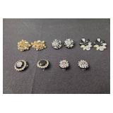 Set of Vintage Clip-On Earrings with Rhinestones and Floral Designs