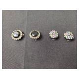 Set of Vintage Clip-On Earrings with Rhinestones and Floral Designs