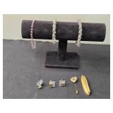 Elegant Jewelry Set: Crystal Bracelets, Cufflinks, Pins - display not inc