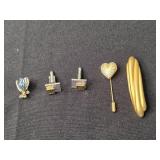 Elegant Jewelry Set: Crystal Bracelets, Cufflinks, Pins - display not inc