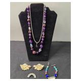 Vintage Jewelry Collection: Necklace, Clip-on Earrings, Brooch, and Bead Bracelet - display not inc