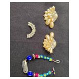 Vintage Jewelry Collection: Necklace, Clip-on Earrings, Brooch, and Bead Bracelet - display not inc