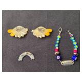 Vintage Jewelry Collection: Necklace, Clip-on Earrings, Brooch, and Bead Bracelet - display not inc