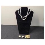 Vintage Crystal Bead Necklace with Clip-On Earrings and Brooch - display not inc