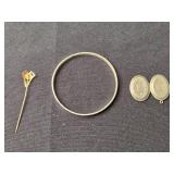 Vintage Jewelry Set with Turquoise Like Necklace, Silver Bracelet, Locket, and Pin - display not inc