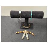 Set of Assorted Bohemian Style Jewelry Pieces Inc 3 Bracelets and 1 Possible Pendant Or Necklace/Bracelet Piece - display not inc