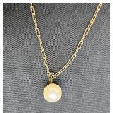 Vintage Park Lane Gold Tone Necklace with Faux Pearl Pendant - display not inc