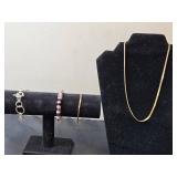 Set of 3 Fashion Bracelets and 1 Gold-Tone Chain Necklace