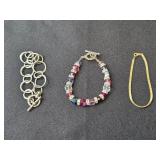 Set of 3 Fashion Bracelets and 1 Gold-Tone Chain Necklace