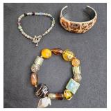 Set of 3 Assorted Fashion Bracelets: Beaded, Resin Bangle, and Chunky Glass
