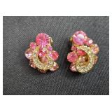 Vintage Weiss Clip-On Earrings with Pink and Clear Rhinestones
