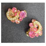 Vintage Weiss Clip-On Earrings with Pink and Clear Rhinestones