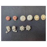 Collection of Vintage Clip-On Earrings with Rhinestone and Faux Pearl Accents