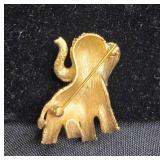Vintage Trifari Gold-Tone Elephant Brooch Pin with Red Eye
