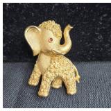 Vintage Trifari Gold-Tone Elephant Brooch Pin with Red Eye