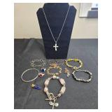 Collection of Jewelry Items with Necklace, Bracelets, Rings, and Pins - display not inc