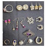 Assorted Lot of Fashion Jewelry with Earrings, Rings, and Pendants
